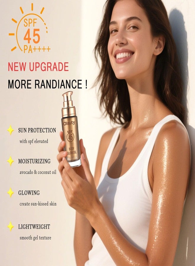 FirstFly Shimmer Oil, SPF 45 Sunscreen Body Makeup Waterproof No Transfer Body Luminizer Lotion Glow for Women, Liquid Illuminator Bronzer, Long-lasting, Radiance Skin (03# Glistening Bronze) - Image 3