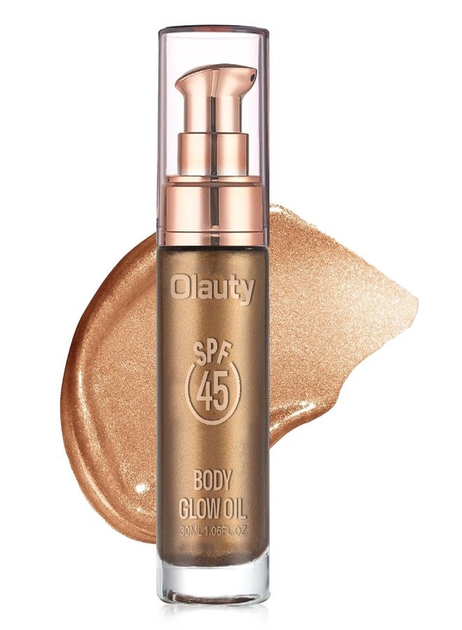 FirstFly Shimmer Oil, SPF 45 Sunscreen Body Makeup Waterproof No Transfer Body Luminizer Lotion Glow for Women, Liquid Illuminator Bronzer, Long-lasting, Radiance Skin (03# Glistening Bronze) - Image 1