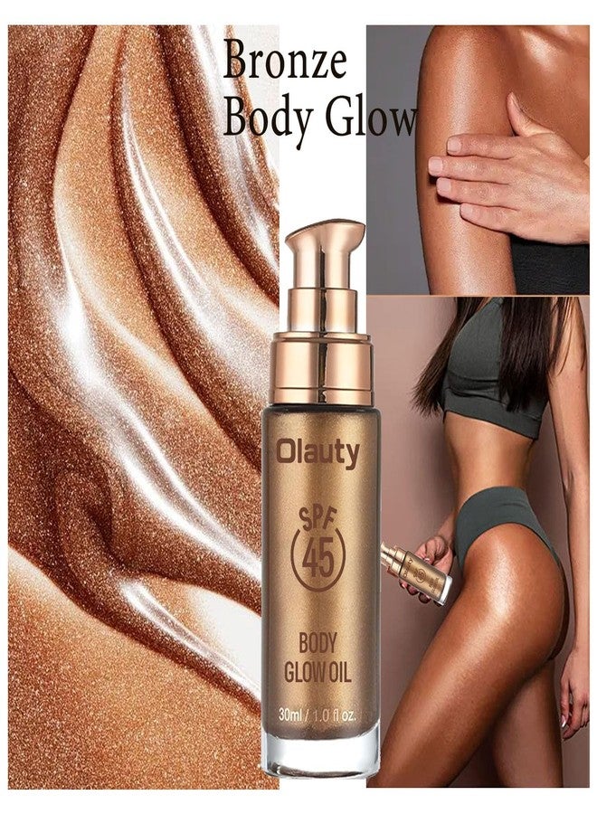 FirstFly Shimmer Oil, SPF 45 Sunscreen Body Makeup Waterproof No Transfer Body Luminizer Lotion Glow for Women, Liquid Illuminator Bronzer, Long-lasting, Radiance Skin (03# Glistening Bronze) - Image 2