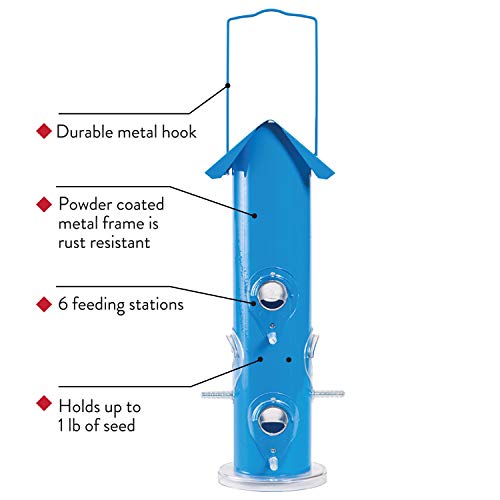 Perky-Pet Blue Metal Tube Wild Bird Feeder - 1 lb Capacity for Wild Bird Seed - Durable Construction - 391 - Image 2