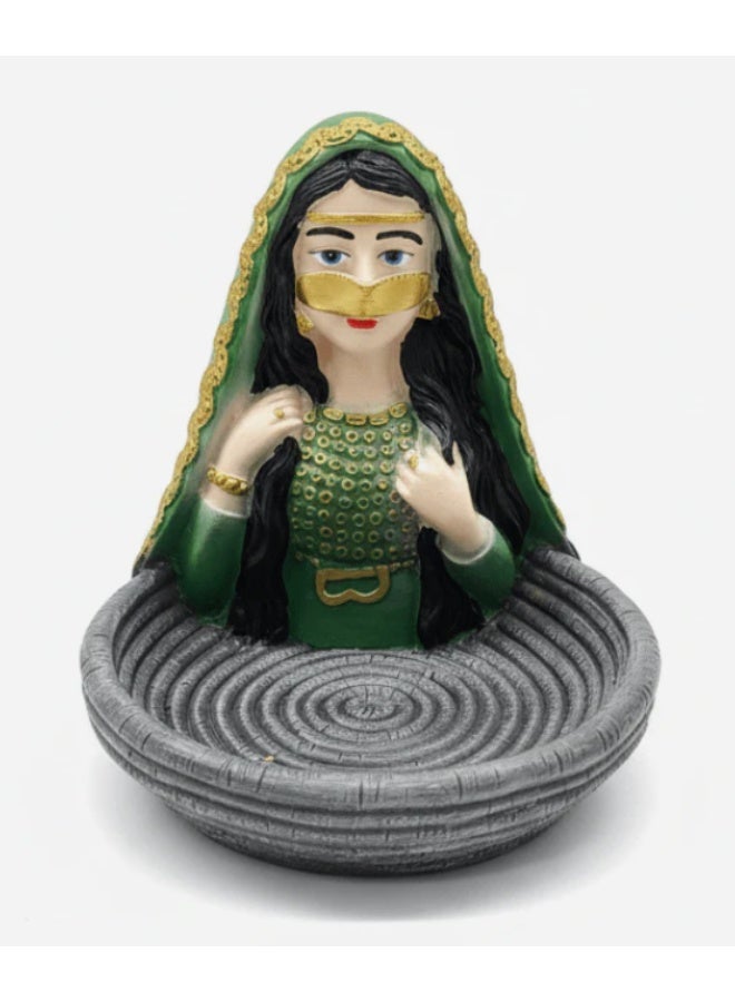 أي كي دي سي تمثال امرأة فني من مادة البولي ريزين من AKDC - قطعة ديكور منزلية عصرية باللونين الأخضر والرمادي، 15 سم - Image 2