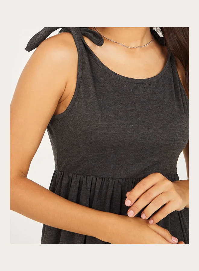 Styli Tie Shoulder Jersey Knee Length Slip Dress