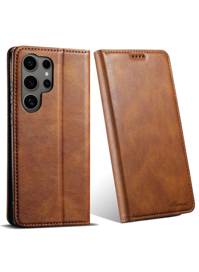 Suteni Case For Samsung Galaxy S22 Ultra 5G J02 Oil Wax Wallet Leather Phone Case - Image 1