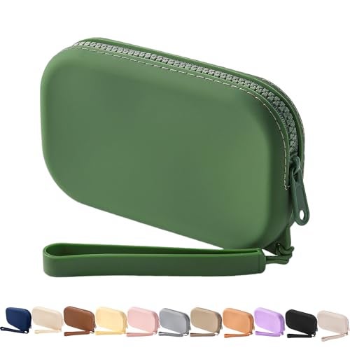WHHJM Small Silicone Multifunctional Essential Bag Portable Travel Makeup Bag for Women Men Cards Cash Bag Zipper Pouch (Green) - Image 1