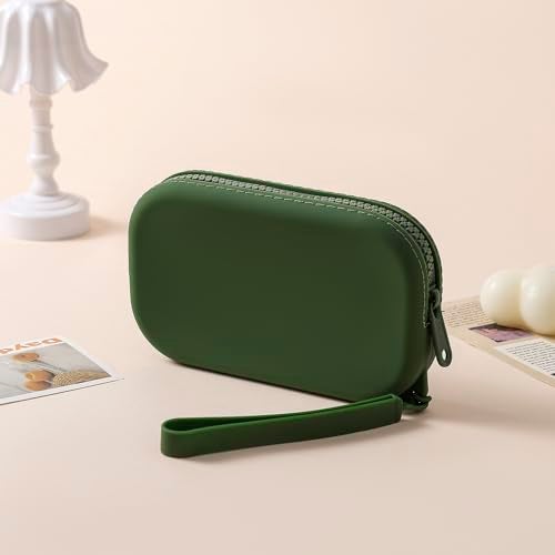 WHHJM Small Silicone Multifunctional Essential Bag Portable Travel Makeup Bag for Women Men Cards Cash Bag Zipper Pouch (Green) - Image 3