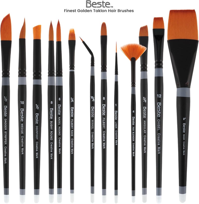 Creative Mark Beste Golden Taklon Filbert, #8 Artist Paint Brush, Professional Watercolor Brushes, for Acrylic Painting, Short Handle, Sharp Edges, Hand-Tied & Shaped - Image 5