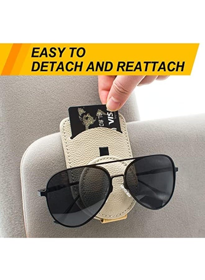 NIBEMINENT Leather Sunglass Holder for Car Visor, Beige - Image 2