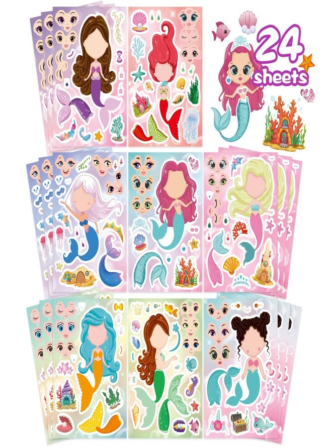 DUJAA 24 Sheets Mermaid Stickers for Kids, Make Your Own Mermaid Stickers, Make A Mermaid Stickers Party Favors, Classroom Teacher Rewards,Mermaid Themed Art Craft Supplies - Image 1