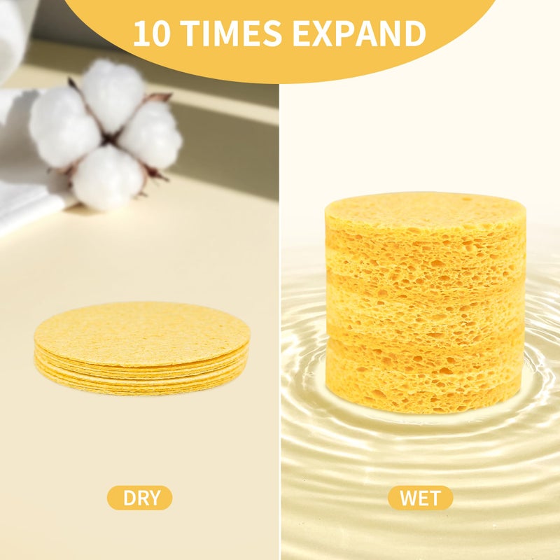 derloyo 100-Count Compressed Facial Sponges, Natural Cosmetic Spa Sponges for Facial Cleansing, Exfoliating Mask, Makeup Remover, Travel Face Sponges - Yellow - Image 2