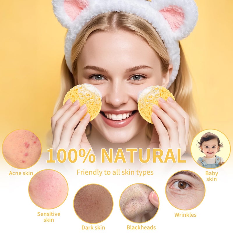 derloyo 100-Count Compressed Facial Sponges, Natural Cosmetic Spa Sponges for Facial Cleansing, Exfoliating Mask, Makeup Remover, Travel Face Sponges - Yellow - Image 5