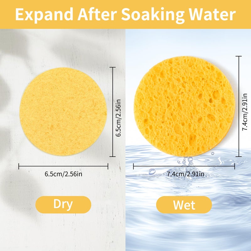 derloyo 100-Count Compressed Facial Sponges, Natural Cosmetic Spa Sponges for Facial Cleansing, Exfoliating Mask, Makeup Remover, Travel Face Sponges - Yellow - Image 3