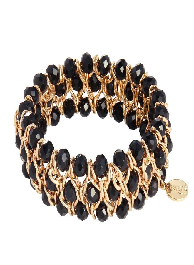 Coiris Glass Bead Crystal Wrap Bangle Bracelet with Alloy Elastic Cord Gifts for Women(BR-1228-Black) - Image 1