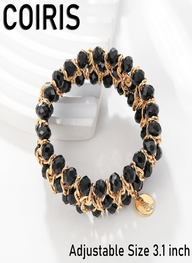 Coiris Glass Bead Crystal Wrap Bangle Bracelet with Alloy Elastic Cord Gifts for Women(BR-1228-Black) - Image 5