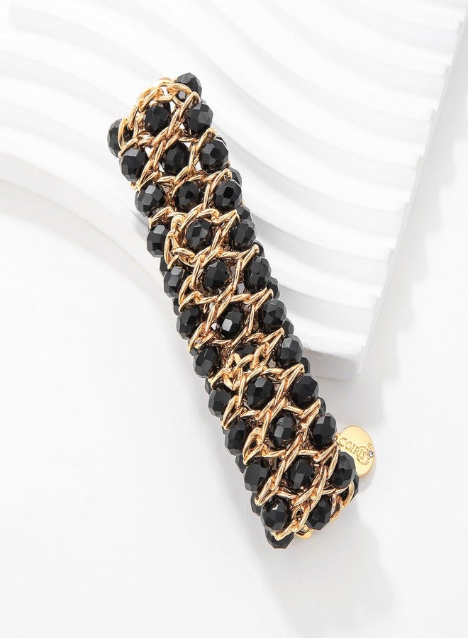 Coiris Glass Bead Crystal Wrap Bangle Bracelet with Alloy Elastic Cord Gifts for Women(BR-1228-Black) - Image 4