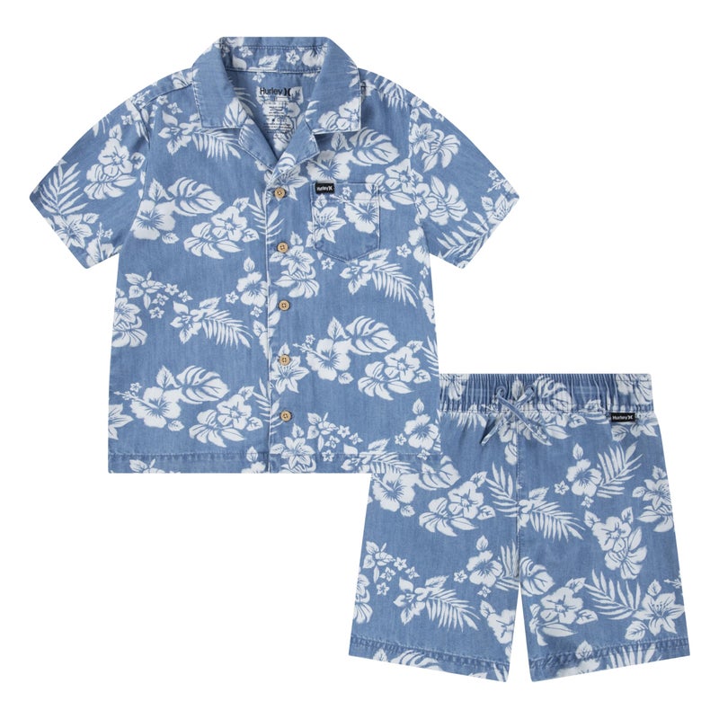 Hurley Short Sleeve Button Up Shirt and Shorts 2-Piece Outfit Set - Image 1