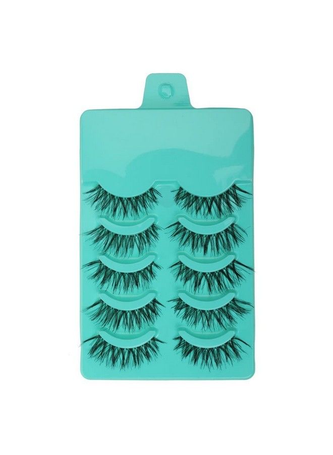 maycreate 5 Pairs Beauty Makeup Handmade Messy Cross Style False Eyelashes Green - Image 3