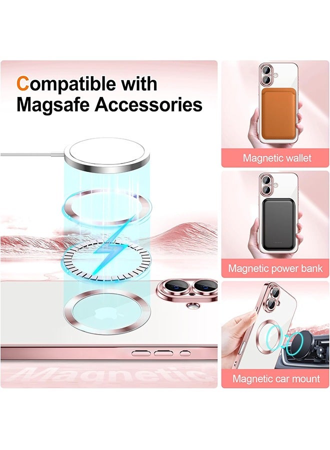 for iPhone 16 Case Clear Magnetic Glitter Phone Cases Compatible with MagSafe Full Camera Lens Protector Slim Gradient Sparkle Luxury Plating Shockproof Protective Cover Women Girls, Pink  - Image 5