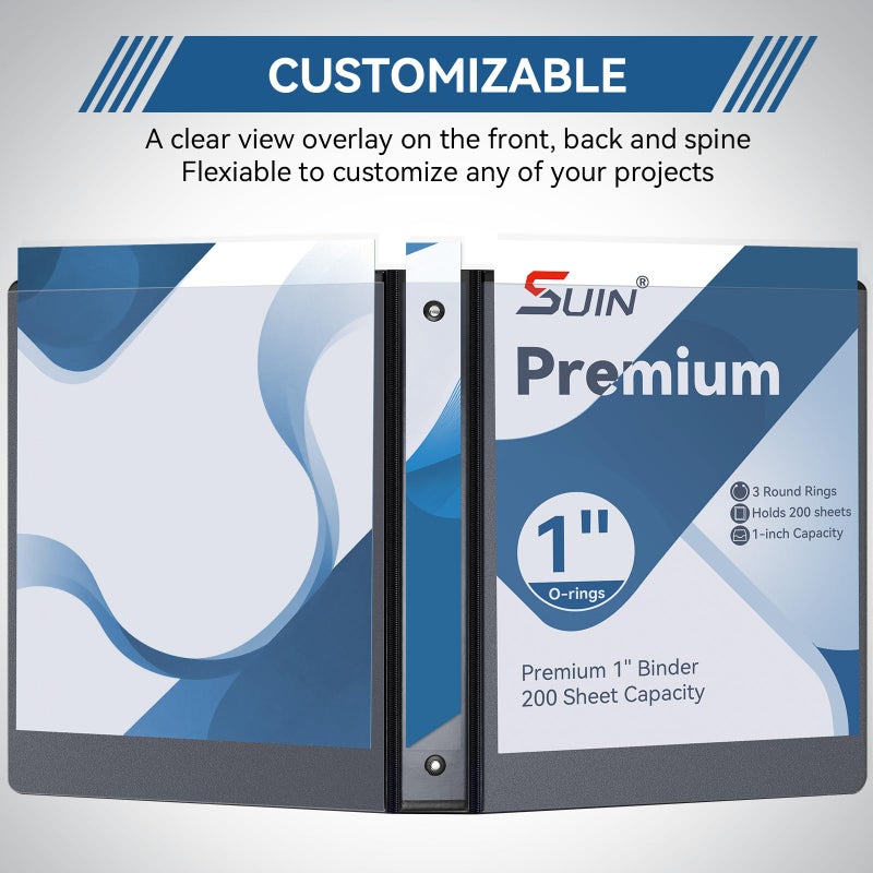 SUIN 1-inch 3 Ring Binder with 2 Interior Pockets, 1''Durable Binders Holds US Letter Size 8.5'' x 11'' Paper - Versatile Binders for Office, Home, and School Use, 6 Pack Black - Image 4