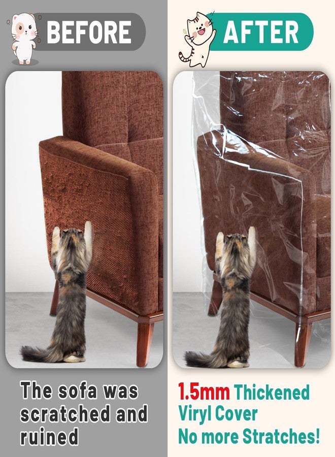 PAMASE 1.5mm Thickened Plastic Armchair/Recliner Cover - Heavy Duty Clear Vinyl Living Room Chairs Slipcover to Prevent Dogs Cats Pets Scratching, Waterproof Dustproof - Image 2