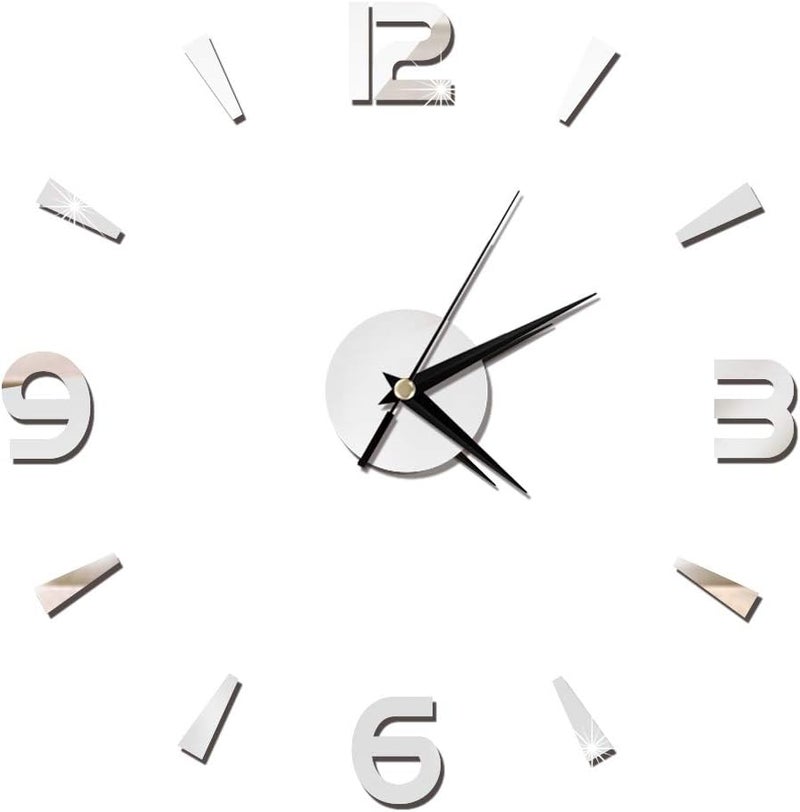 Hilitand Acrylic Mirror Clock Sticker, DIY Wall Art with Easy Peel Adhesive, for Home Office Cafe Decor Modern Decoration (Silver) - Image 1