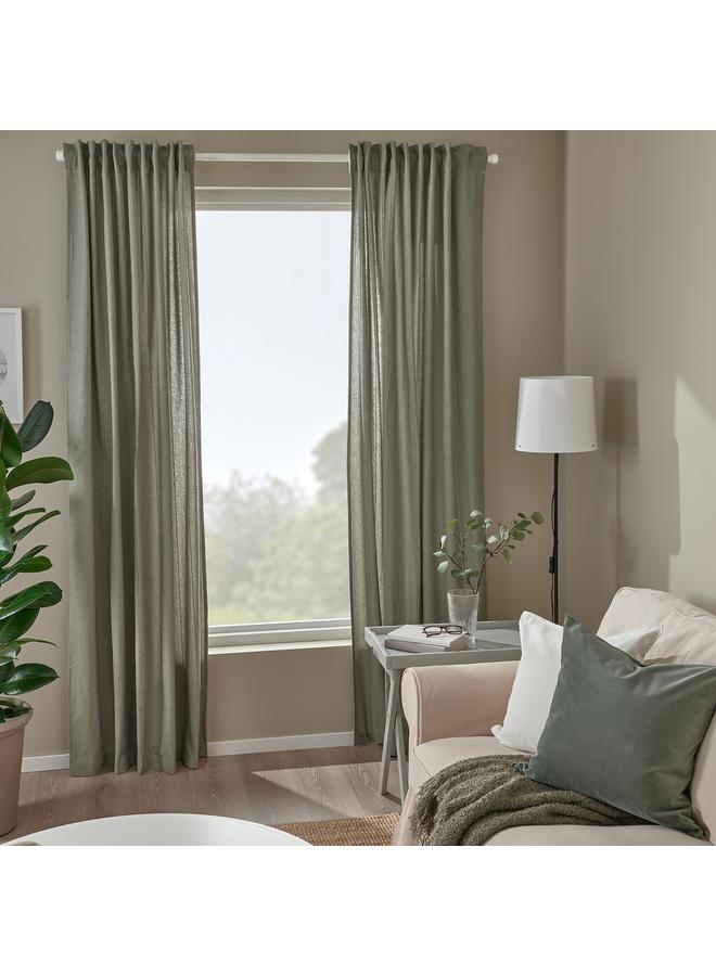 Zaboon Curtains with tie-backs, 1 pair, with heading tape/light grey-green, 140x300 cm - Image 4