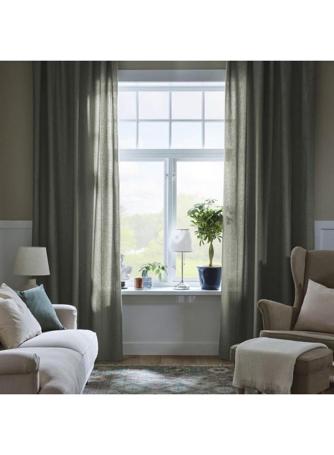 Zaboon Curtains with tie-backs, 1 pair, with heading tape/light grey-green, 140x300 cm - Image 2