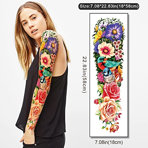 atydkug 55 Sheets Temporary Tattoo for Men and Women, 8 Full Arm Fake Tattoos, 17 Half Arm Fake Skull Flower Tattoos, 30 Tiny for Adults Kids Body Shoulder Tattoos Stickers Waterproof Realistic Long-Lasting - Image 2