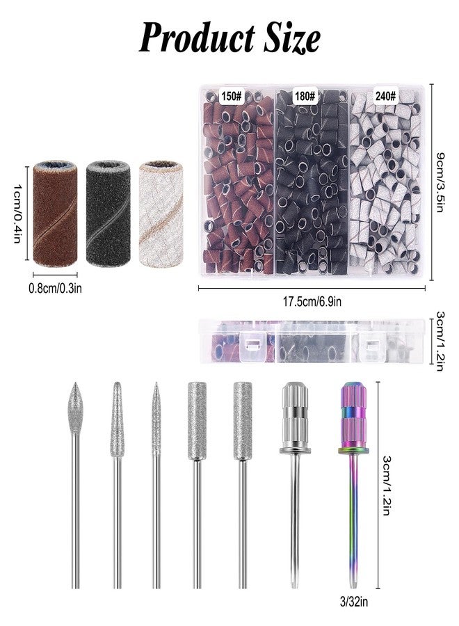 BELICOO Sanding Bands for Nail Drill 300Pcs, w/ 7Pcs Nail Drill Bits, 150#180#240#Grit Nail Sanding Bands for Manicures Pedicures, Electric Nail File Bits - Image 3