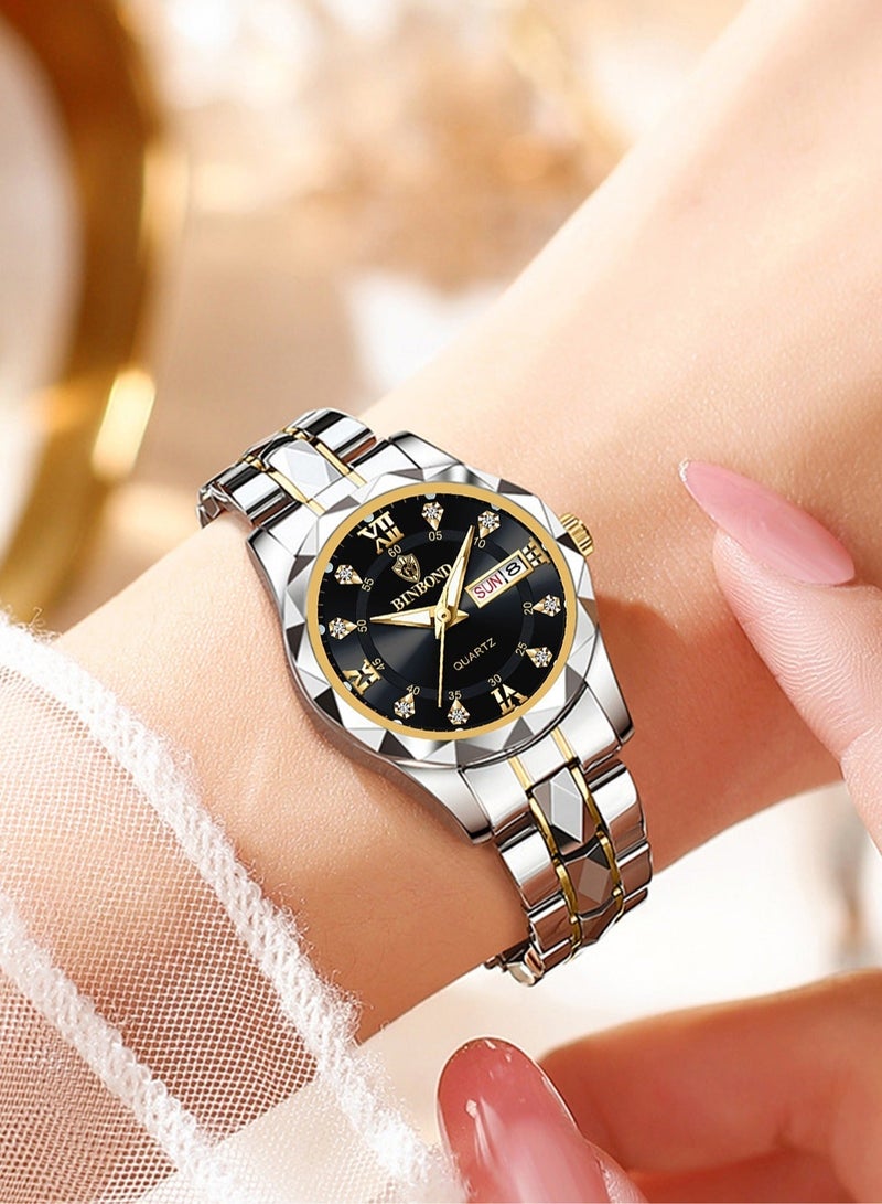 بينبوند ساعات كوارتز نسائية فاخرة من الكوارتز للسيدات مقاومة للماء ومضيئة وتاريخ من الفولاذ المقاوم للصدأ ساعة يد هدية لصديقة - Image 3