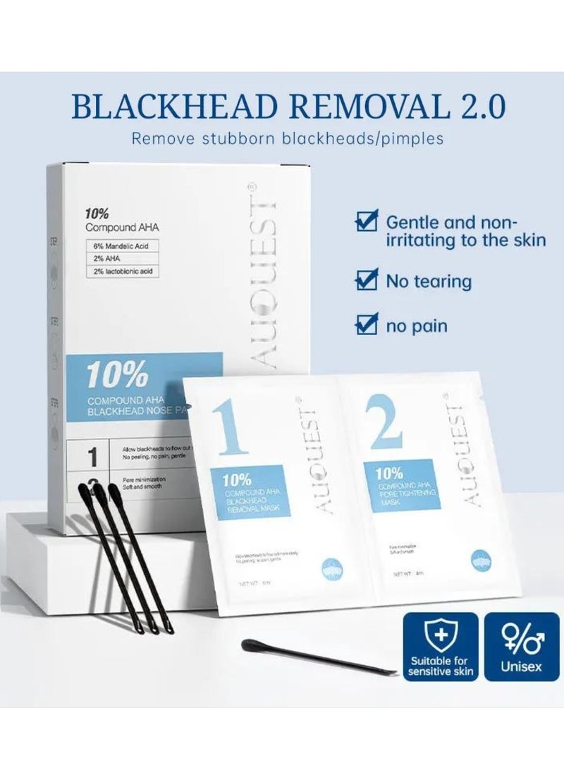 AuQuest - Blackhead Nose Patch Blackhead Removal Nose Mask and Pore Tightening Nose Mask Nose Pore Strips Blackhead Remover Nose Pore Strips 10% Compound AHA Nose Blackhead Remover Deep Cleansing Nose Strip - Image 1