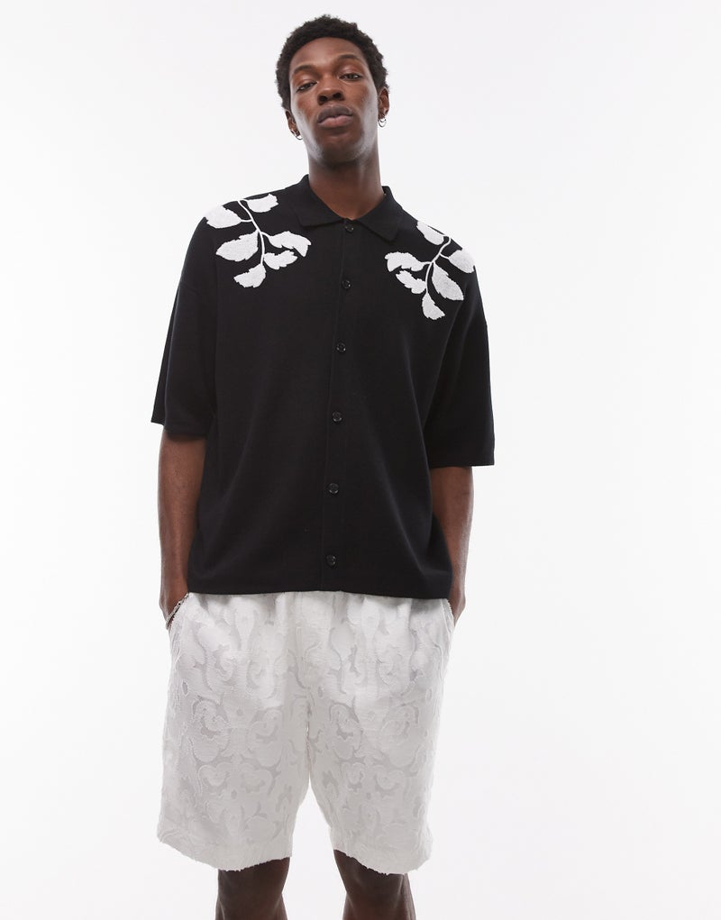 Topman Embroidered Floral Knitted Shirt In Black A - Image 1