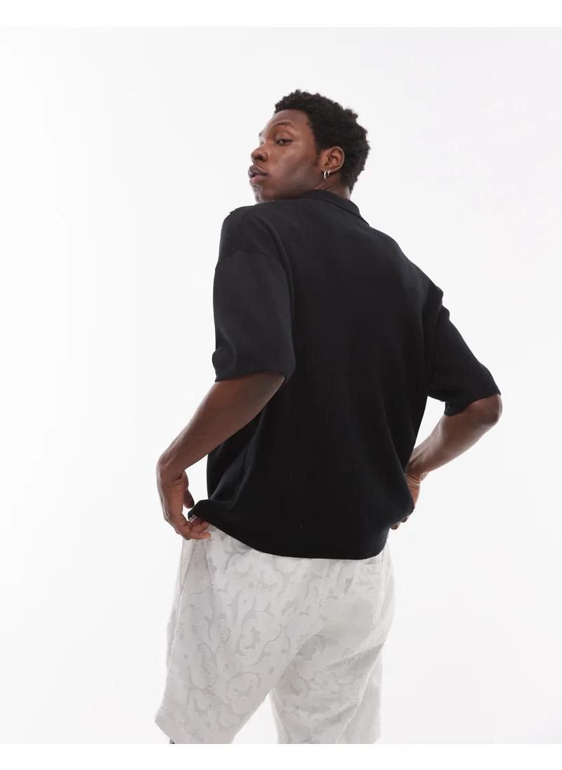توب مان Topman Embroidered Floral Knitted Shirt In Black A