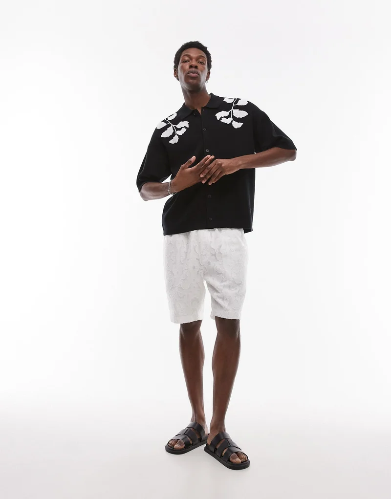 TOPMAN Topman Embroidered Floral Knitted Shirt In Black A