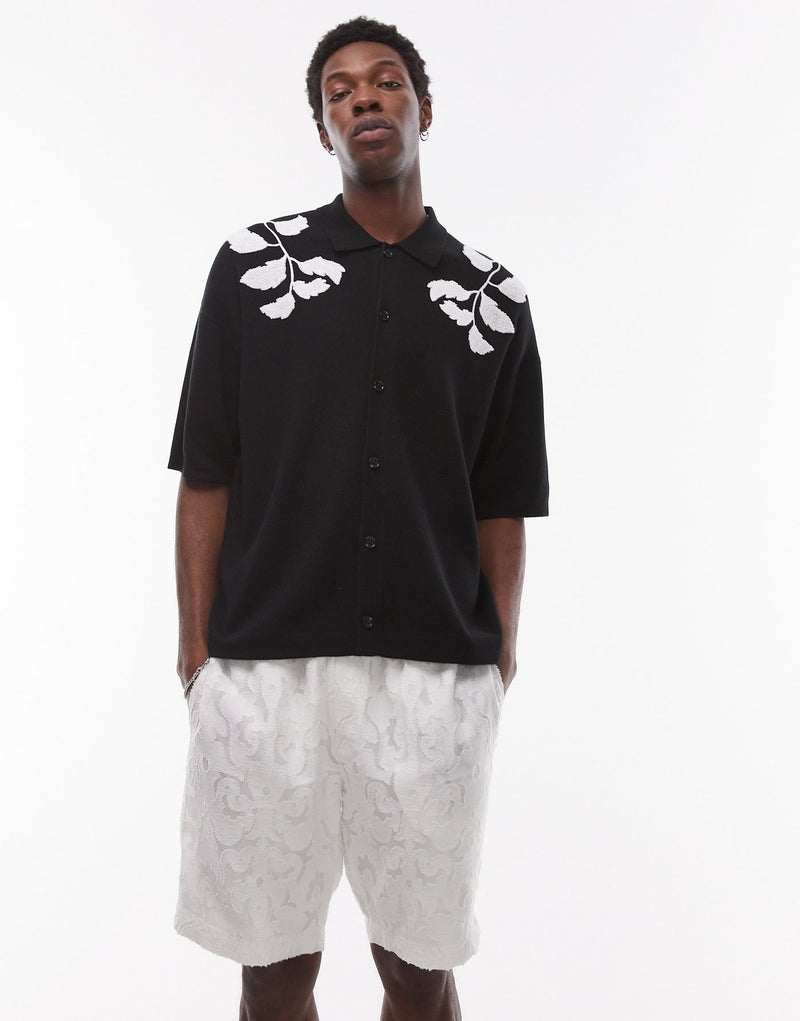 Topman Embroidered Floral Knitted Shirt In Black A - Image 3