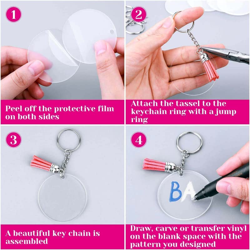 DIY Crafts DIY Crafts 2 Pcs, Nickel Silver, Acrylic Keychain Blanks, Clear Keychains for Vinyl Kit Including Acrylic Blanks, Keychain Tassels, Rings J(2 Pcs, Nickel Silver)  - Image 5