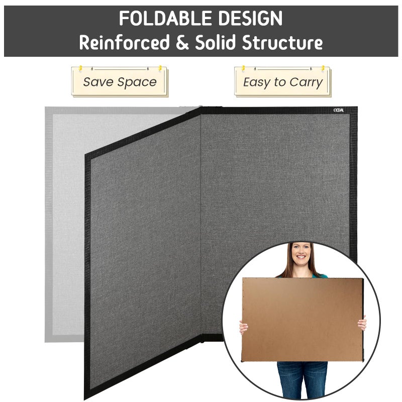 Gideal Large Bulletin Board 36 x 48, Cork Boards for Walls, Black Wood Framed Corkboards with Grey Fabric, Foldable Cork Board for Office, Home & School, Wall Mounted Notice Pin Display Board - Image 3