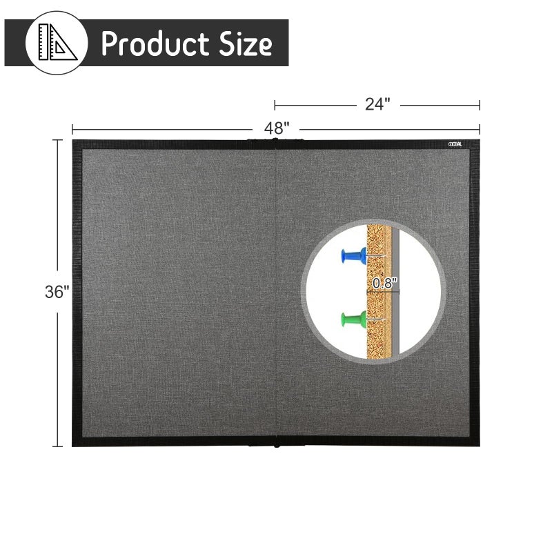 Gideal Large Bulletin Board 36 x 48, Cork Boards for Walls, Black Wood Framed Corkboards with Grey Fabric, Foldable Cork Board for Office, Home & School, Wall Mounted Notice Pin Display Board - Image 5