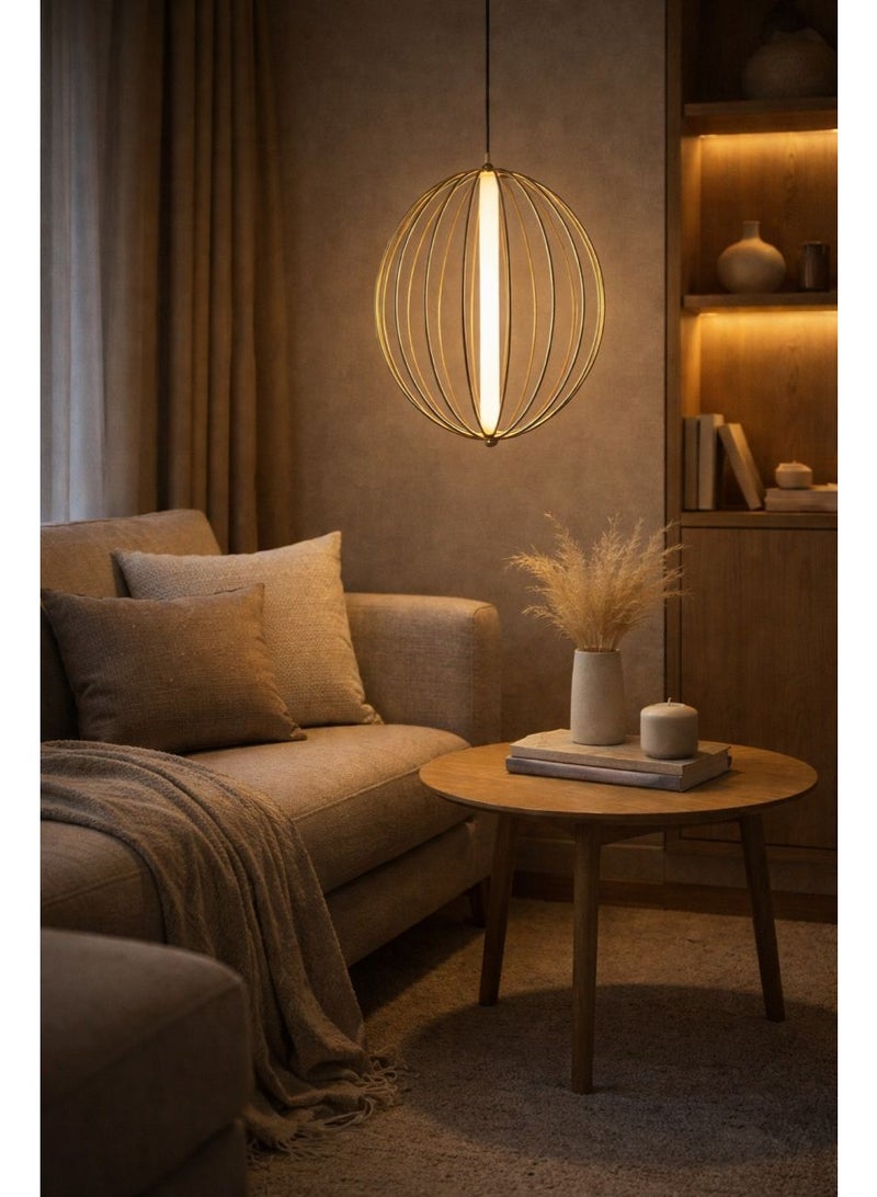 Luxury Golden Metal Oval Pendant Light with Triple Illumination Design for Warm Ambient Elegance in Modern Bedrooms - Image 1