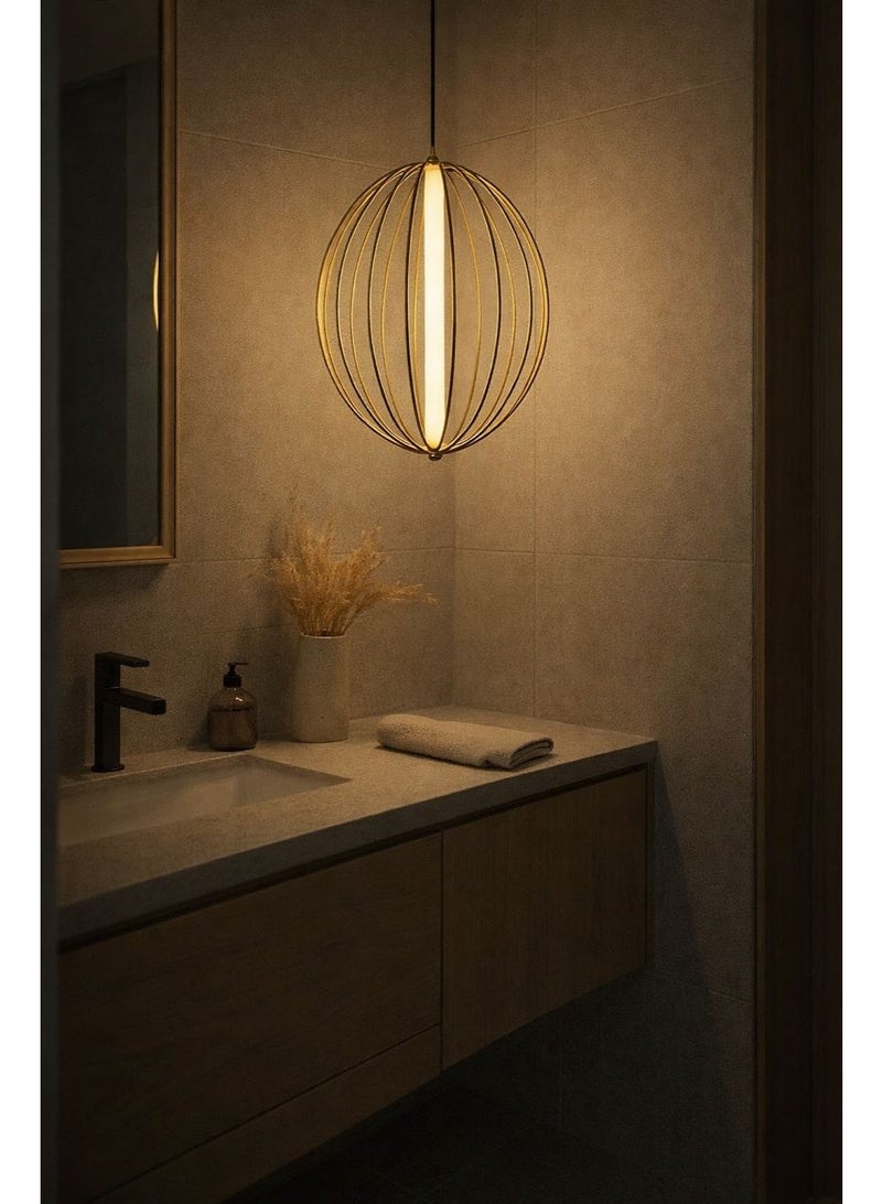 Luxury Golden Metal Oval Pendant Light with Triple Illumination Design for Warm Ambient Elegance in Modern Bedrooms - Image 2