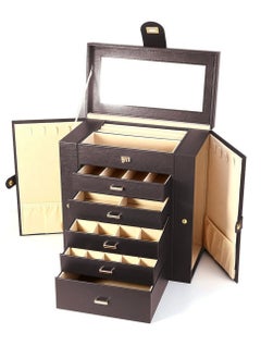 High-end portable multi-functional jewelry box five-layer large-capacity pu leather double-open jewelry storage box