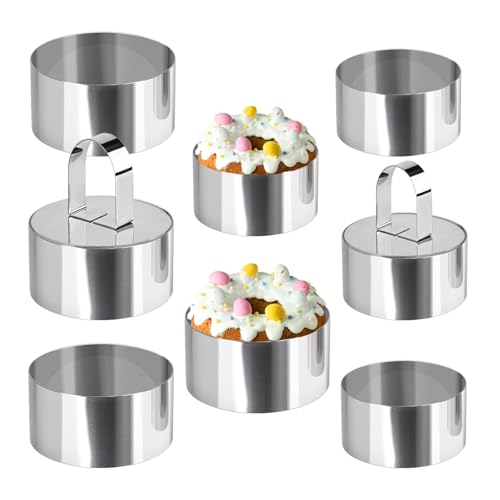 Uncle Jack 8 Pieces Round Cake Ring Molds, Cake Ring Mold Set, with Pusher, for Kitchen Tools, Baking Pastry (Include 8 Rings and 2 Pushers) - Image 1