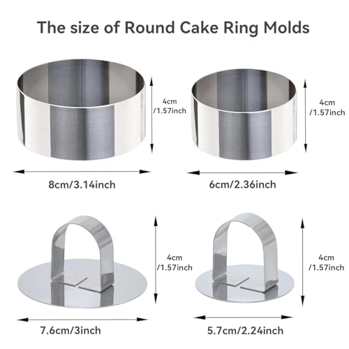 Uncle Jack 8 Pieces Round Cake Ring Molds, Cake Ring Mold Set, with Pusher, for Kitchen Tools, Baking Pastry (Include 8 Rings and 2 Pushers) - Image 2