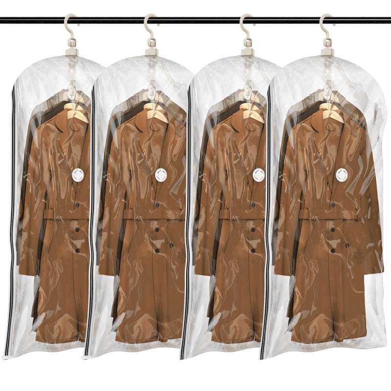 TAILI Hanging Vacuum Sealer Storage Space Saver Bags for Clothes, Suits, Coats or Jackets, 4 Pack Jumbo 53x27.6 Inches, Clear - Image 1