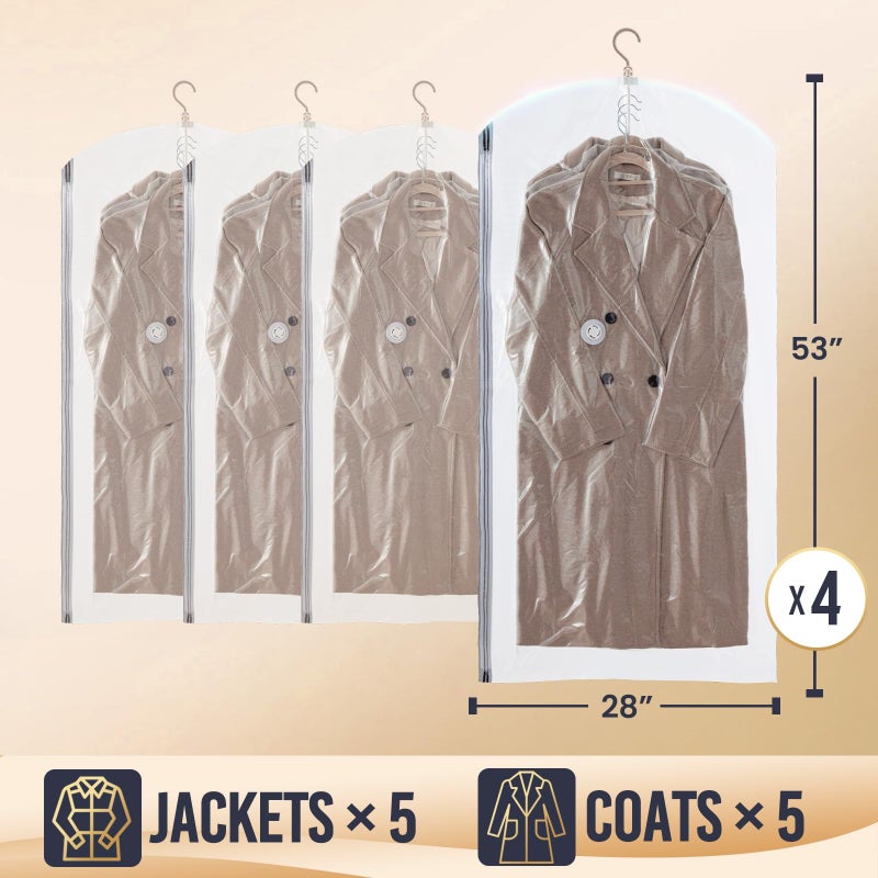 TAILI Hanging Vacuum Sealer Storage Space Saver Bags for Clothes, Suits, Coats or Jackets, 4 Pack Jumbo 53x27.6 Inches, Clear - Image 2