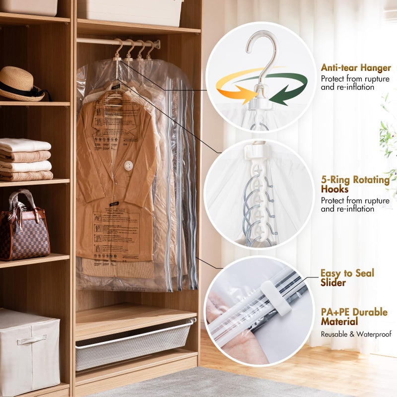 TAILI Hanging Vacuum Sealer Storage Space Saver Bags for Clothes, Suits, Coats or Jackets, 4 Pack Jumbo 53x27.6 Inches, Clear - Image 4