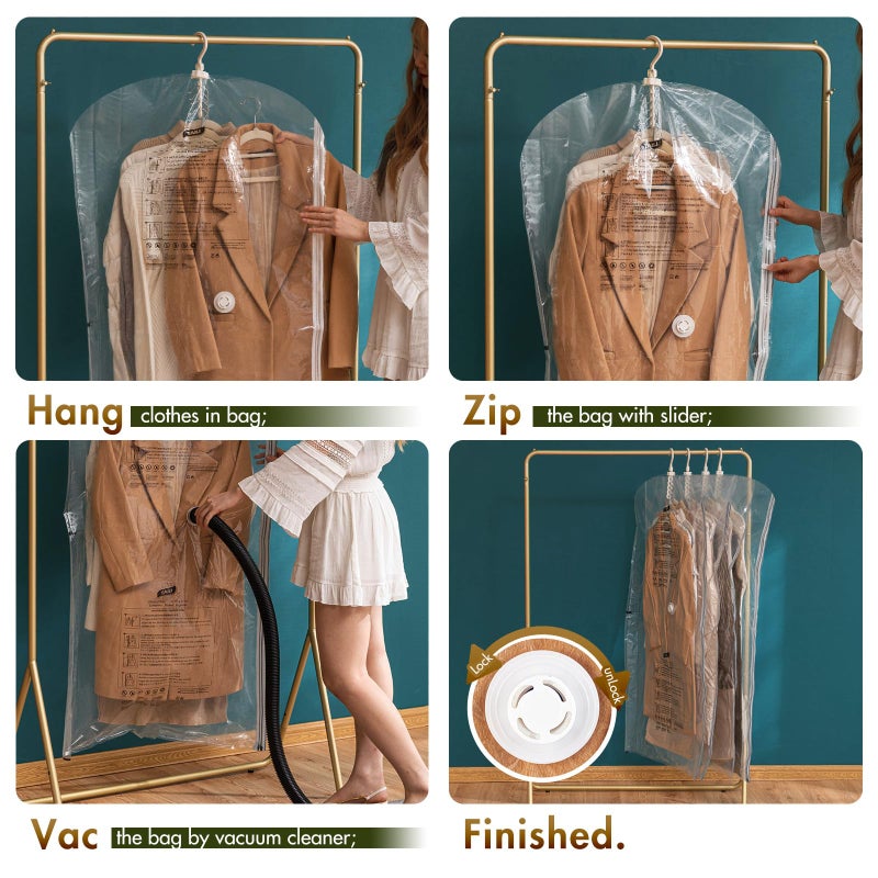 TAILI Hanging Vacuum Sealer Storage Space Saver Bags for Clothes, Suits, Coats or Jackets, 4 Pack Jumbo 53x27.6 Inches, Clear - Image 5