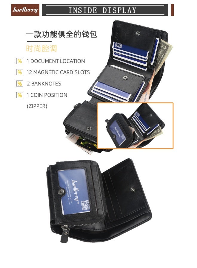 بايلليري محفظة سوداء للرجال قصيرة بسحاب من BAELLERRY وحامل بطاقات رفيع وعصري للرجال - Image 2