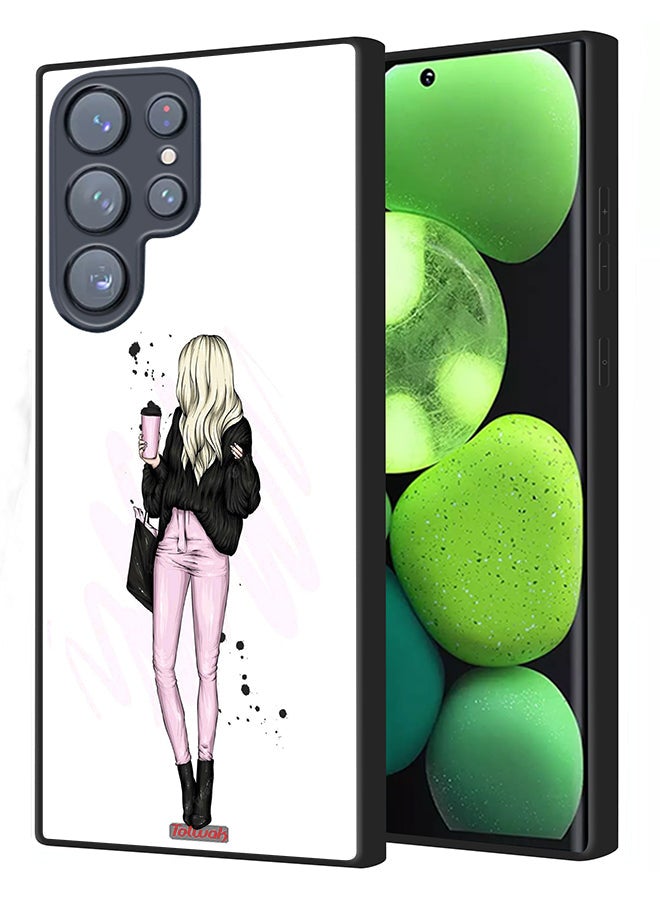 Tolwak Samsung Galaxy S23 Ultra 5G Protective Case Cover Girl Holding Coffee Cup Art - Image 1