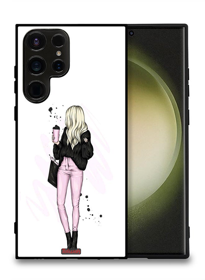 Tolwak Samsung Galaxy S23 Ultra 5G Protective Case Cover Girl Holding Coffee Cup Art - Image 2