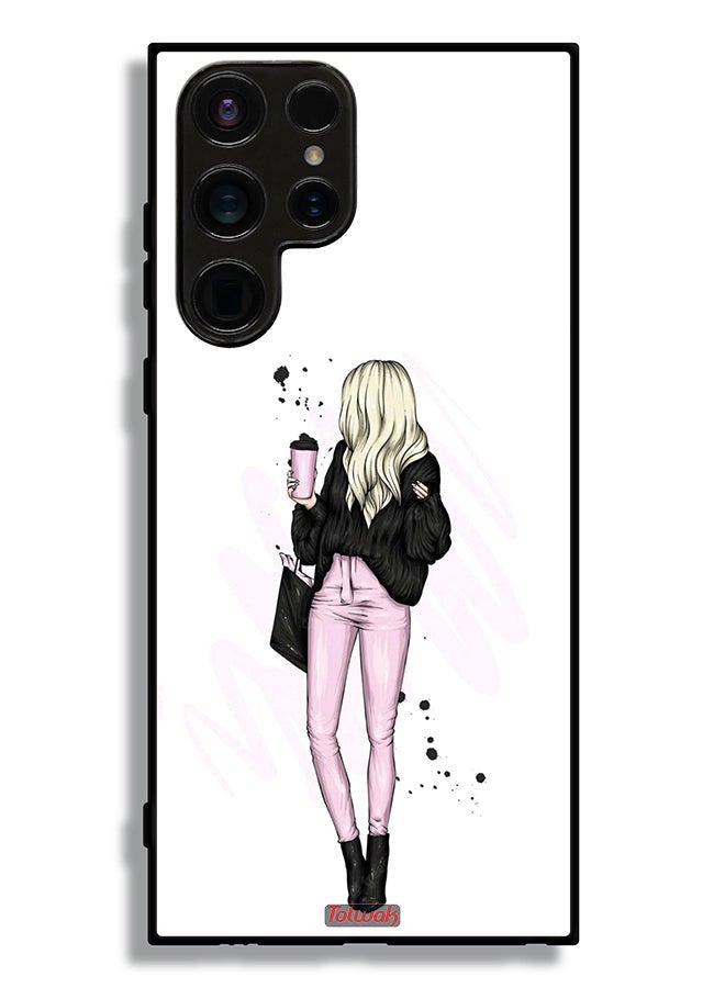 Tolwak Samsung Galaxy S23 Ultra 5G Protective Case Cover Girl Holding Coffee Cup Art - Image 3